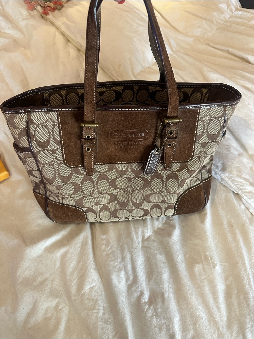 Vintage Coach Brown Signature Canvas & Suede Tote STUNNING